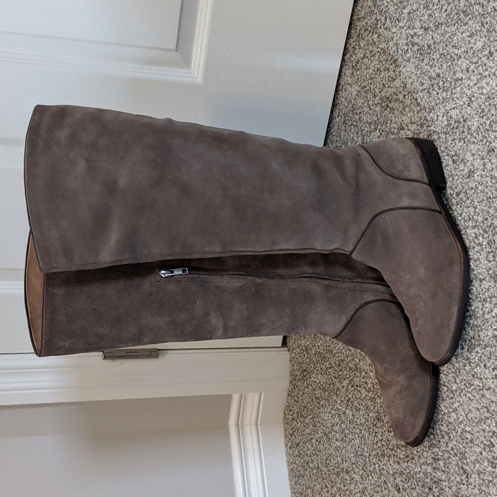 UGG suede pebble gray/beige knee high boots, size 10